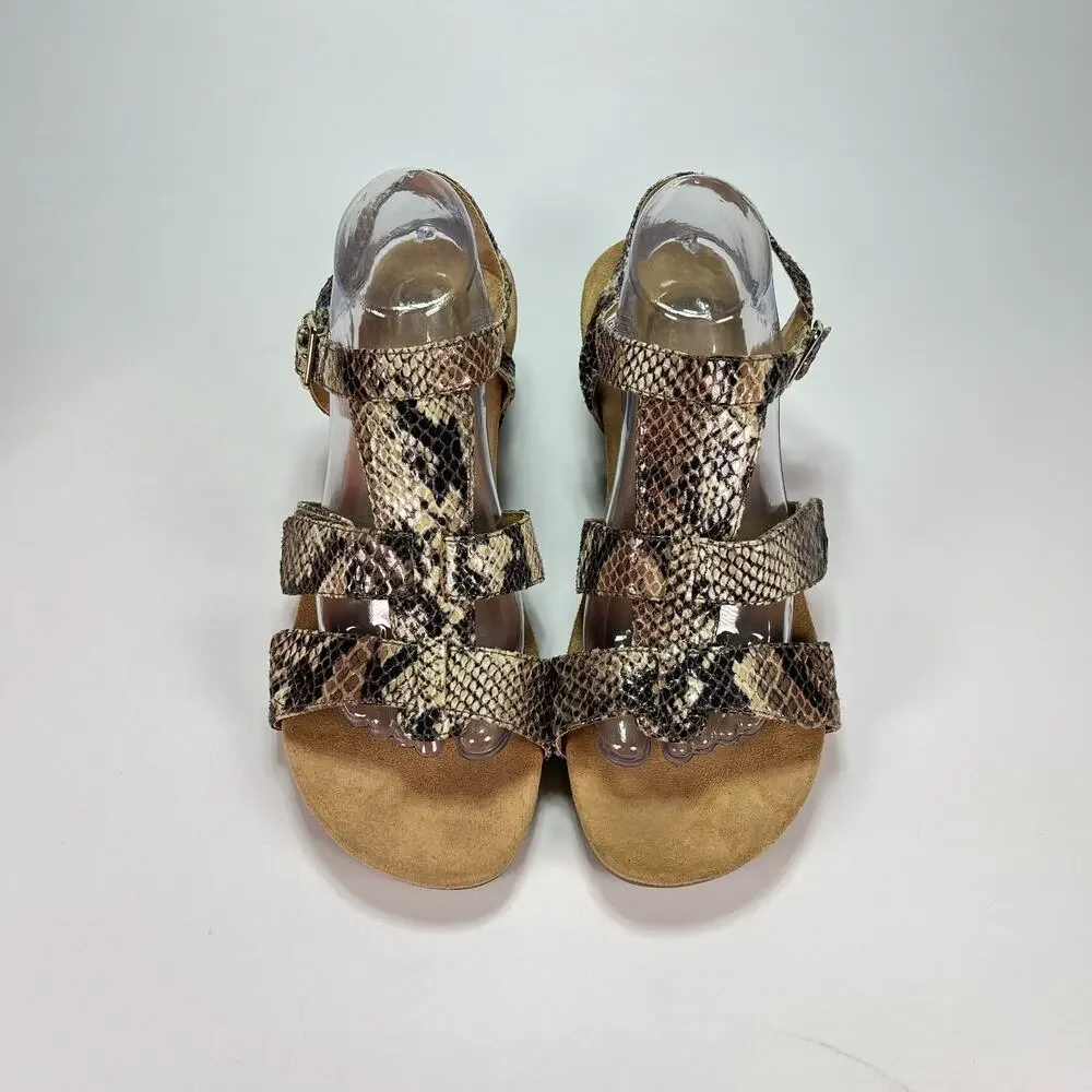 Vionic Glenda Brown Wedge Sandals Natural Snake Print Leather Womens Size 11 - Picture 3 of 10